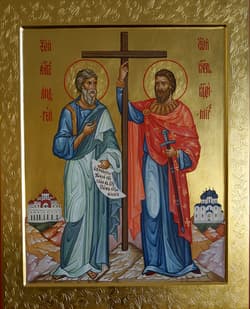 Икона с образами святого апостола Андрея Первозванного и святого равноапостольного князя Владимира