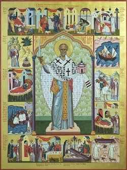 Икона Святого Николая Чудотворца с житием